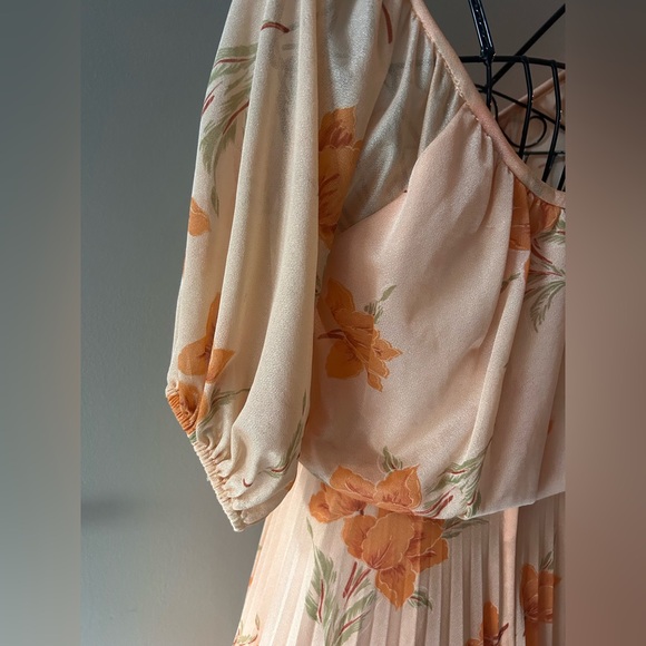 VTG 70s Peach Floral Maxi Dress Boho Prairie Peasant Pleated Skirt Festival. SM - Picture 14 of 14